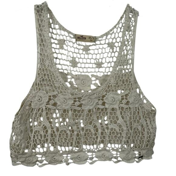 Hollister Tops - Hollister Crochet Lace Crop Tank Top Boho Festival Hippie Cream XS S